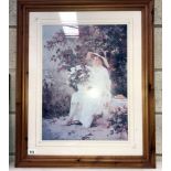 A large pine framed print lady among flowers