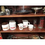 A quantity of stripped Hornsea kitchen storage jars and jugs and glass Horlichs mixers