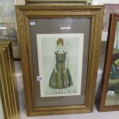 A framed and glazed print entitled 'Portrait of Edith Scheile in striped dress' (Egon Scheile 1890