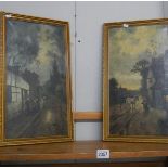 A pair of 19th century framed oil on canvas village street scenes signed Florence Dundas?.