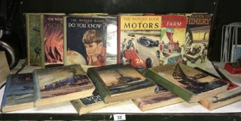 A shelf of 'The Wonder book of' including railways, RAF, Navy, cars etc.