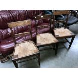 3 oak dining chairs with cane seat panels