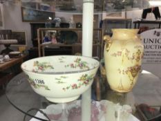A crown Staffordshire pagoda bowl and a Devon ware Etna vase