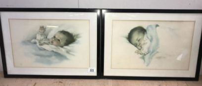 2 vintage framed and glazed baby pictures