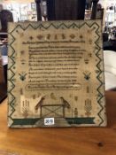 A 1838 sampler by Harriet Taylor East Bridgford - Age 10 A/F