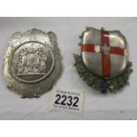 2 hall marked silver shields, 1. 1845 from Royal Edgehill Lodge and 2.