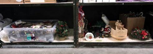 2 shelves of Christmas decorations