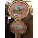 A pair of oval gilt framed equestrian watercolours