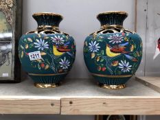 A pair of French floral painted vases A/F