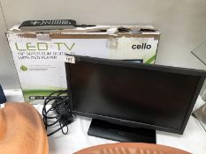 A 19" Cello superslim digital TV with DVD player and universal remote