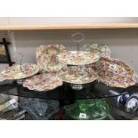 A 2 tier and 1 tier chintz cake stand etc.