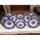11 late 19th / early 20th Century Westbourne flo-blue and white soup bowls and 3 meat plates