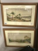 2 framed and glazed watercolours of rural scenes - one featuring shepherd with sheep and dog,