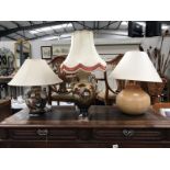 A Victorian vase converted to a table lamp art pottery table lamp and an overlaid pottery floral