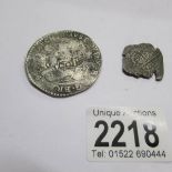 A T'Vliegenthart shipwreck coin, wrecked 1725, coin Philip IV Ducation, Mint: Brabant, Date 1664,