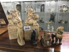 6 Asian figures including dragons and cats