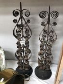 2 blacksmith made wrought iron pricket candlesticks