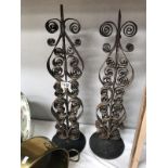 2 blacksmith made wrought iron pricket candlesticks