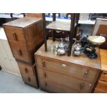 A 1930's bedroom chest of drawers and a pair of bedside chests