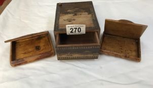 2 walnut cigarette boxes and an inlaid Japanese box