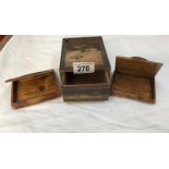 2 walnut cigarette boxes and an inlaid Japanese box