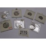 A small collection of George II coins including Maundy 3d, 2 x 1758 1/-,