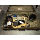 A suitcase of taxidermy specimens and associated items