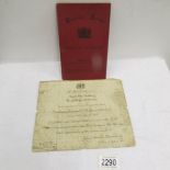 A distinguished services despatch paper signed Winston Churchill 1st March 1919,