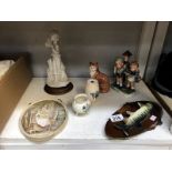 A Beswick cat, ivorex plaque, Goebel style figures, crested china etc.