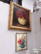 A gilt framed original oil still life and similar watercolour signed