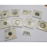 9 Charles I coins including rose farthing, tower silver shillings, Scottish 20 penny, sixpence,