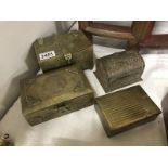 4 old brass and metal boxes