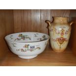 A Crown Staffordshire pagoda bowl and a Devon Ware Etna vase