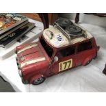 A large retro tinplate Monte-carlo Mini Cooper
