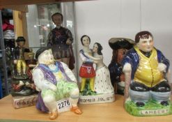 4 Staffordshire figures and 2 Toby jugs.