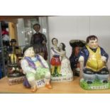 4 Staffordshire figures and 2 Toby jugs.