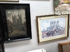 An Edwardian oil on board canvas of Lincoln Cathedral,