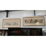 2 framed and glazed watercolours on fabric - Indian marriage procession featuring elephants