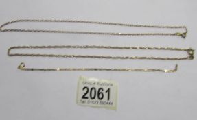 2 9ct gold neck chains and a 9ct gold wrist chain, approximately 7 grams,