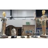 2 standing Egyptian figures and 4 other figurines