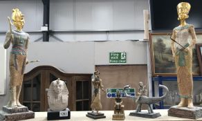 2 standing Egyptian figures and 4 other figurines