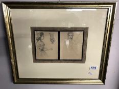 A framed and glazed 19th Century pencil drawing on envelopes "Victoria Queen of Prussia" later