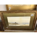 A Fred Hayden (born 1874) framed and glazed watercolour of coastal estury with boats signed,