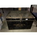 An old tin trunk marked Milton Lodge No 3819