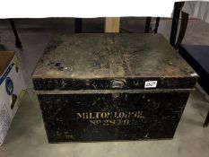 An old tin trunk marked Milton Lodge No 3819