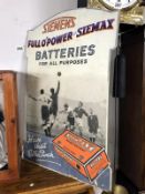 A card shop advert for Siemens Siemax radio battery with depiction of footballers