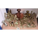 A quantity of assorted brassware, animals, candlesticks etc.