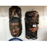 2 African wood carving masks