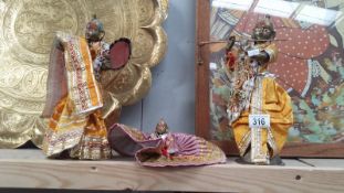 Three brass Indian dancing figurines in dress