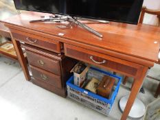 A darkwood stained 2 drawer hall/wall table